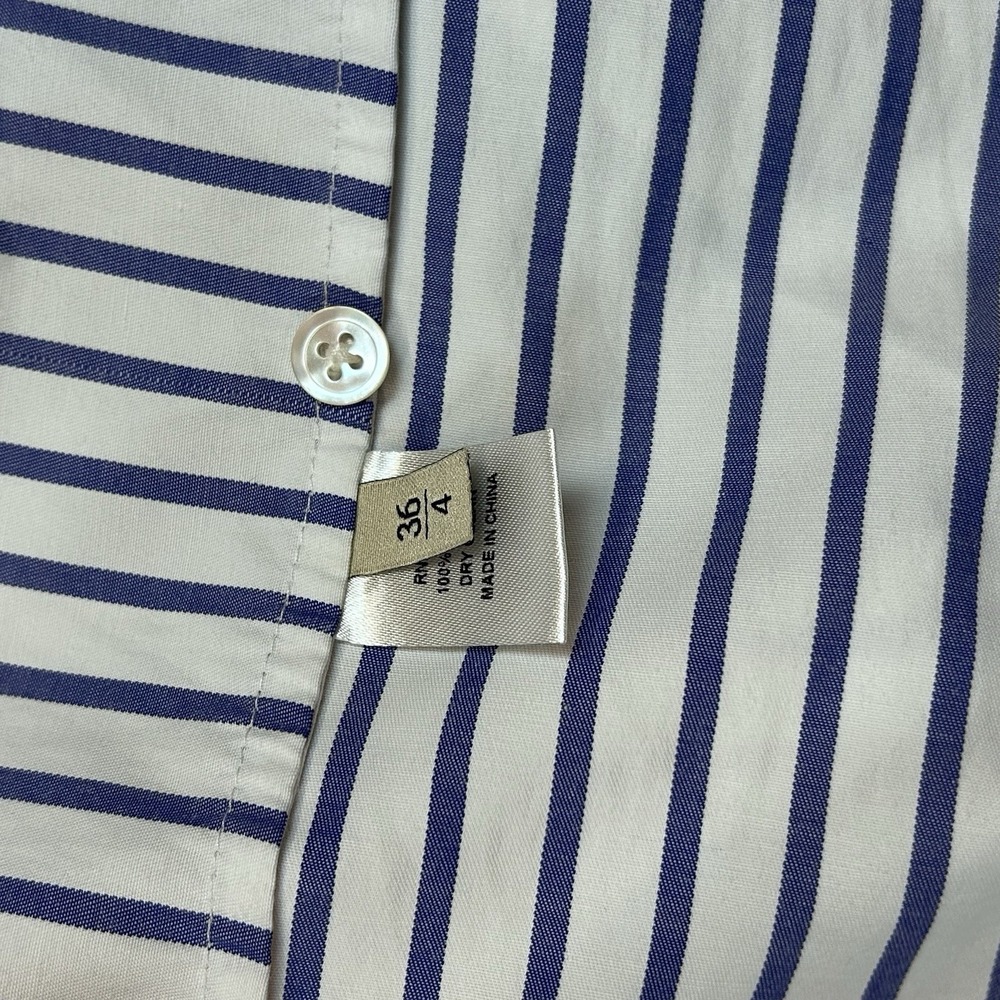 Elle Sasson 4 36 Blue White 100% Cotton Striped Button Down Shirt Top Asymmetric - Picture 7 of 9